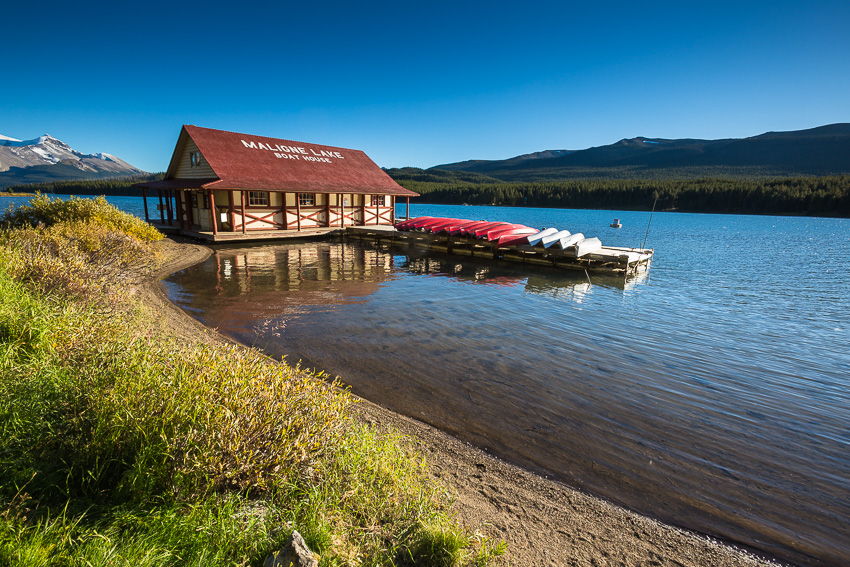 Maligne Lake Bootshaus, Jasper Nationalpar, Alberta, Kanada